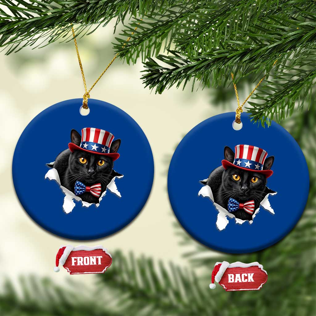 Funny Black Cat With Uncle Sam Hat Ceramic Ornament Patriotic Pet Lover