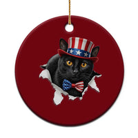 Funny Black Cat With Uncle Sam Hat Ceramic Ornament Patriotic Pet Lover