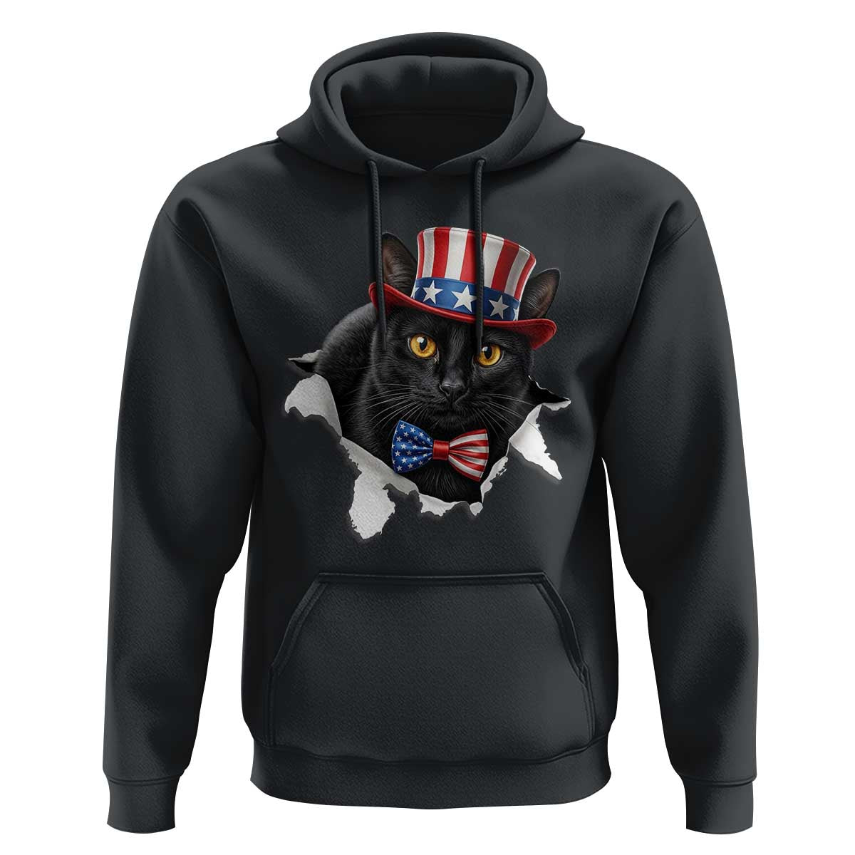 Funny Black Cat With Uncle Sam Hat Hoodie Patriotic Pet Lover