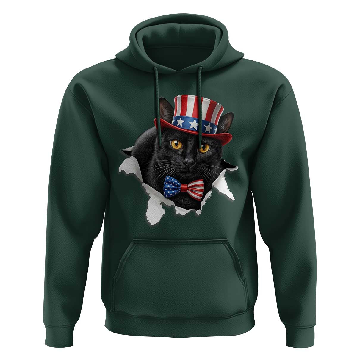 Funny Black Cat With Uncle Sam Hat Hoodie Patriotic Pet Lover