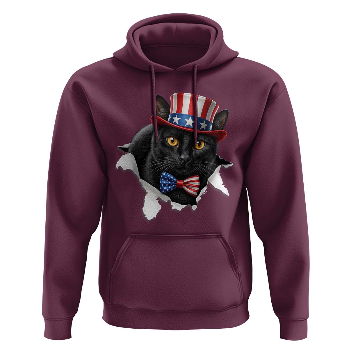 Funny Black Cat With Uncle Sam Hat Hoodie Patriotic Pet Lover