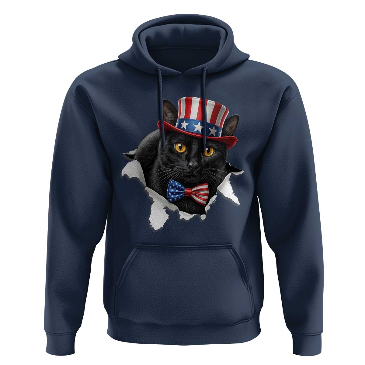Funny Black Cat With Uncle Sam Hat Hoodie Patriotic Pet Lover