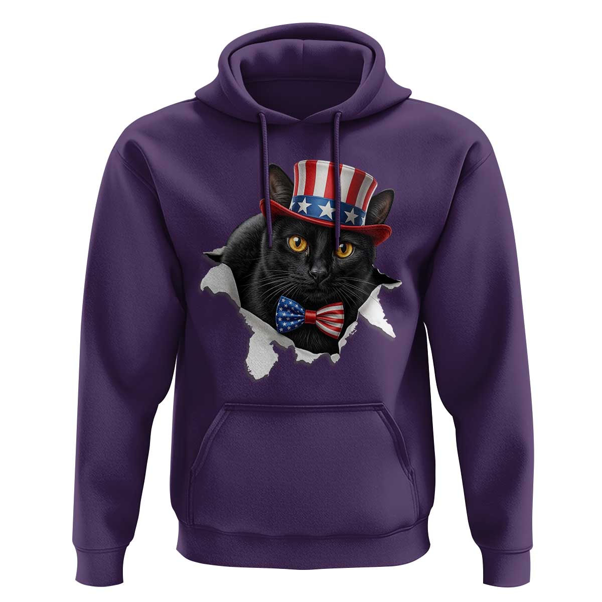 Funny Black Cat With Uncle Sam Hat Hoodie Patriotic Pet Lover