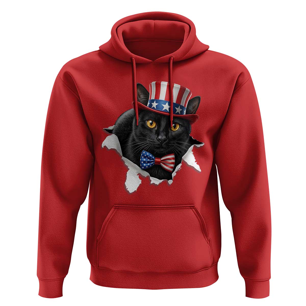 Funny Black Cat With Uncle Sam Hat Hoodie Patriotic Pet Lover