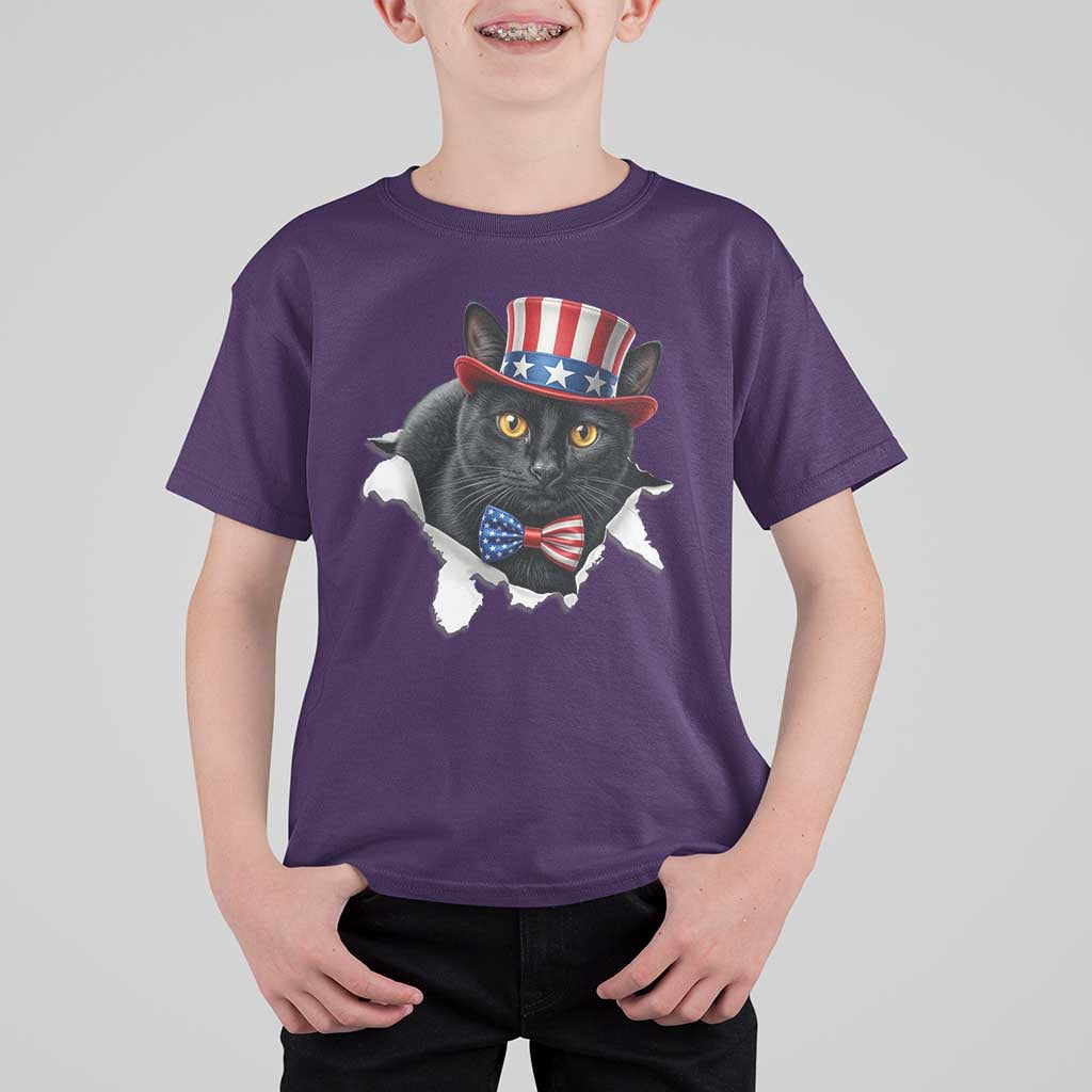 Funny Black Cat With Uncle Sam Hat T Shirt For Kid Patriotic Pet Lover