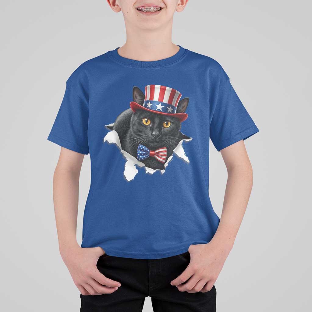Funny Black Cat With Uncle Sam Hat T Shirt For Kid Patriotic Pet Lover