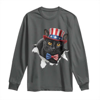 Funny Black Cat With Uncle Sam Hat Long Sleeve Shirt Patriotic Pet Lover