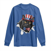 Funny Black Cat With Uncle Sam Hat Long Sleeve Shirt Patriotic Pet Lover