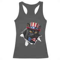 Funny Black Cat With Uncle Sam Hat Racerback Tank Top Patriotic Pet Lover