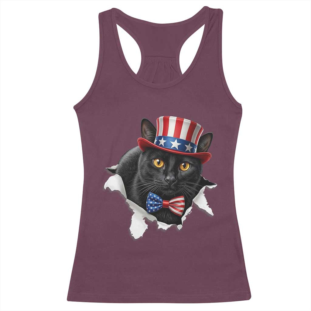 Funny Black Cat With Uncle Sam Hat Racerback Tank Top Patriotic Pet Lover