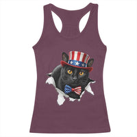 Funny Black Cat With Uncle Sam Hat Racerback Tank Top Patriotic Pet Lover