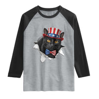 Funny Black Cat With Uncle Sam Hat Raglan Shirt Patriotic Pet Lover