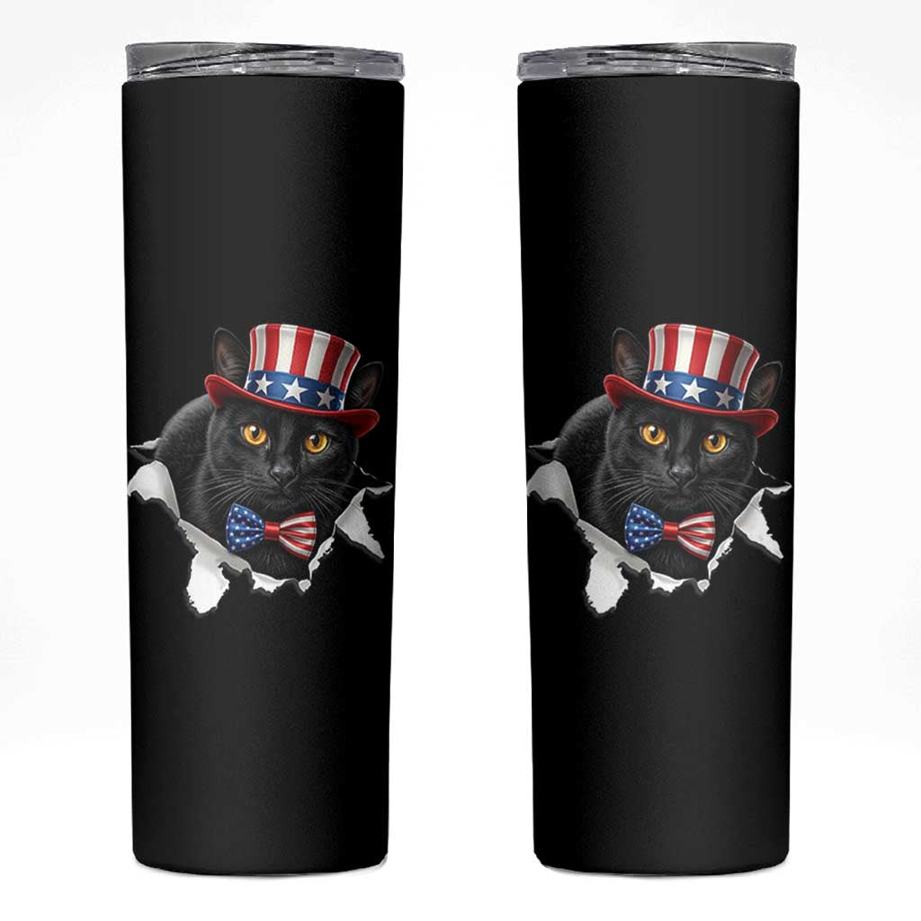 Funny Black Cat With Uncle Sam Hat Skinny Tumbler Patriotic Pet Lover
