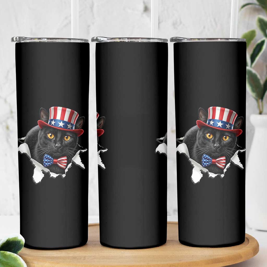 Funny Black Cat With Uncle Sam Hat Skinny Tumbler Patriotic Pet Lover