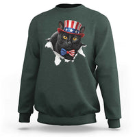 Funny Black Cat With Uncle Sam Hat Sweatshirt Patriotic Pet Lover