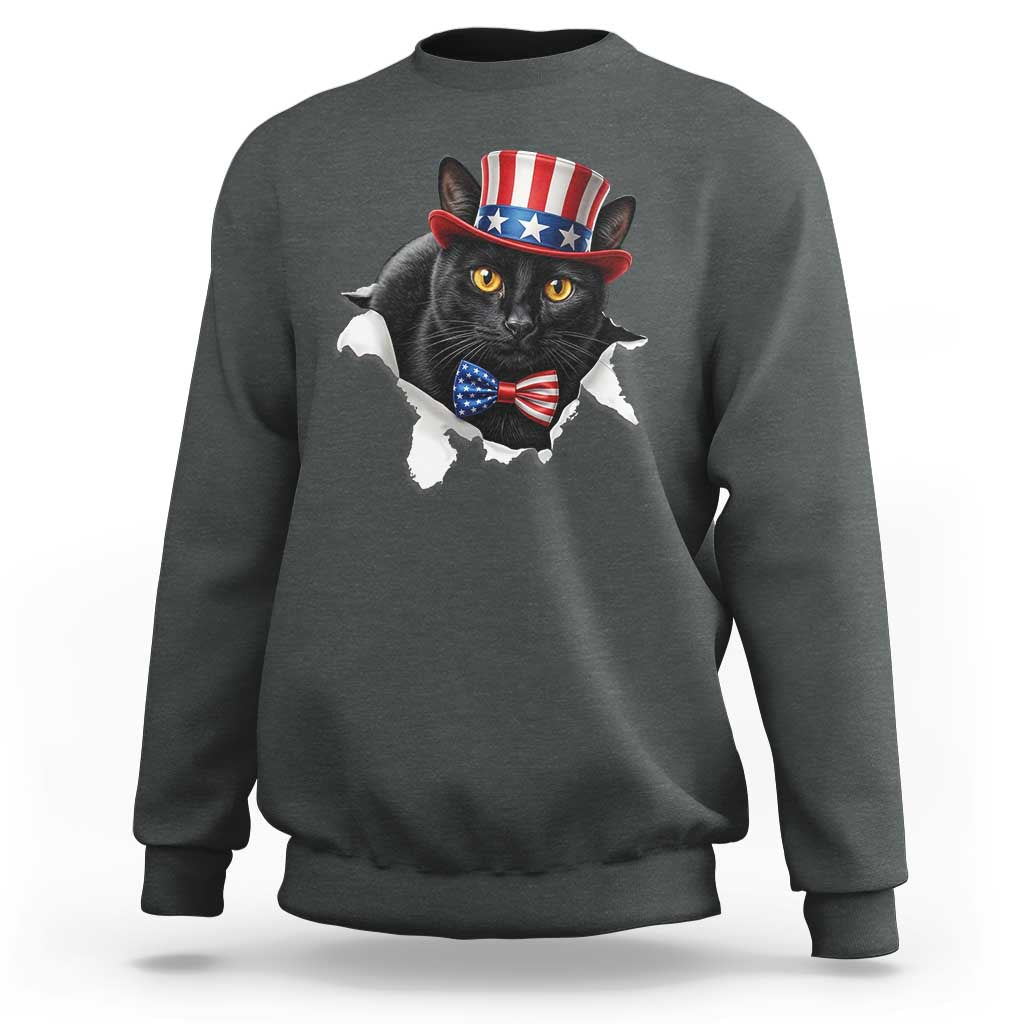 Funny Black Cat With Uncle Sam Hat Sweatshirt Patriotic Pet Lover