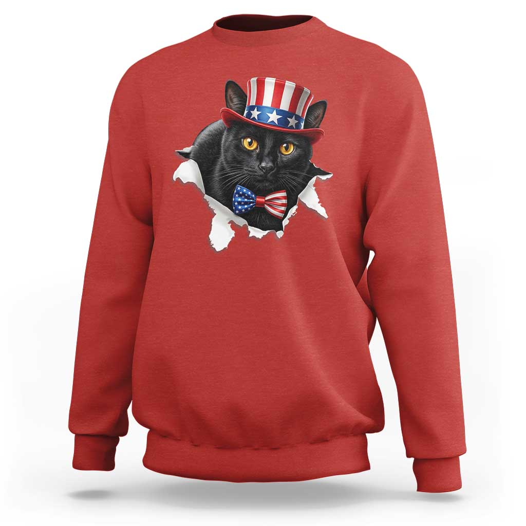 Funny Black Cat With Uncle Sam Hat Sweatshirt Patriotic Pet Lover