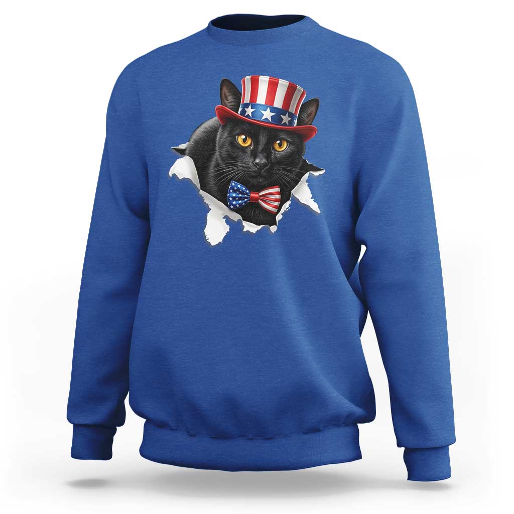 Funny Black Cat With Uncle Sam Hat Sweatshirt Patriotic Pet Lover