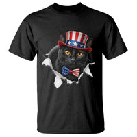 Funny Black Cat With Uncle Sam Hat T Shirt Patriotic Pet Lover