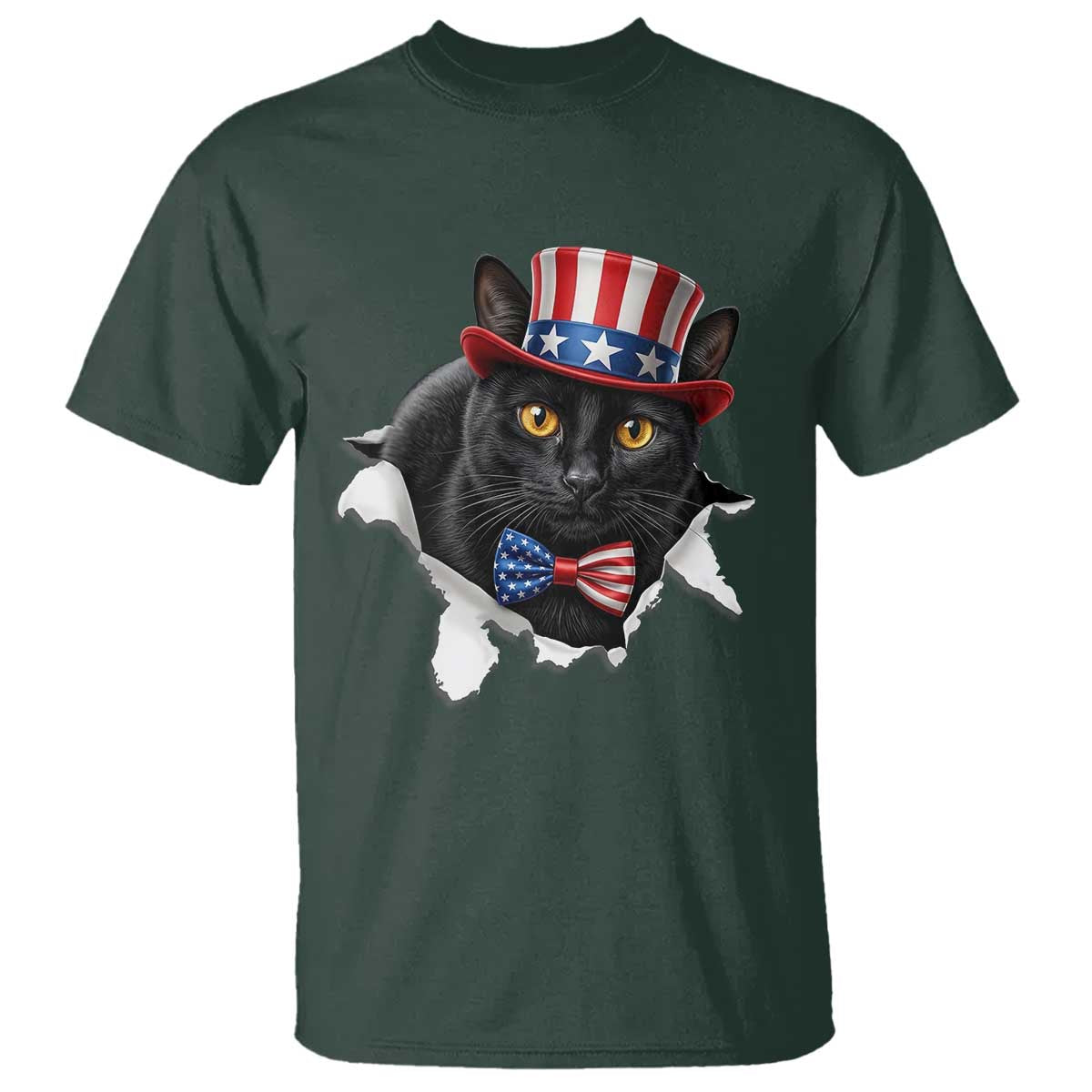 Funny Black Cat With Uncle Sam Hat T Shirt Patriotic Pet Lover