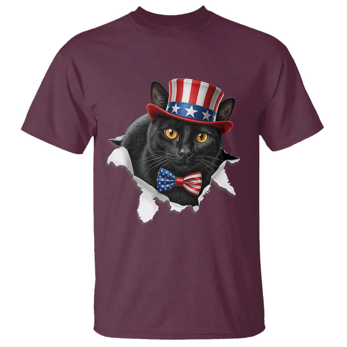 Funny Black Cat With Uncle Sam Hat T Shirt Patriotic Pet Lover