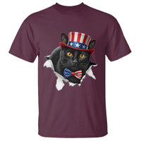 Funny Black Cat With Uncle Sam Hat T Shirt Patriotic Pet Lover