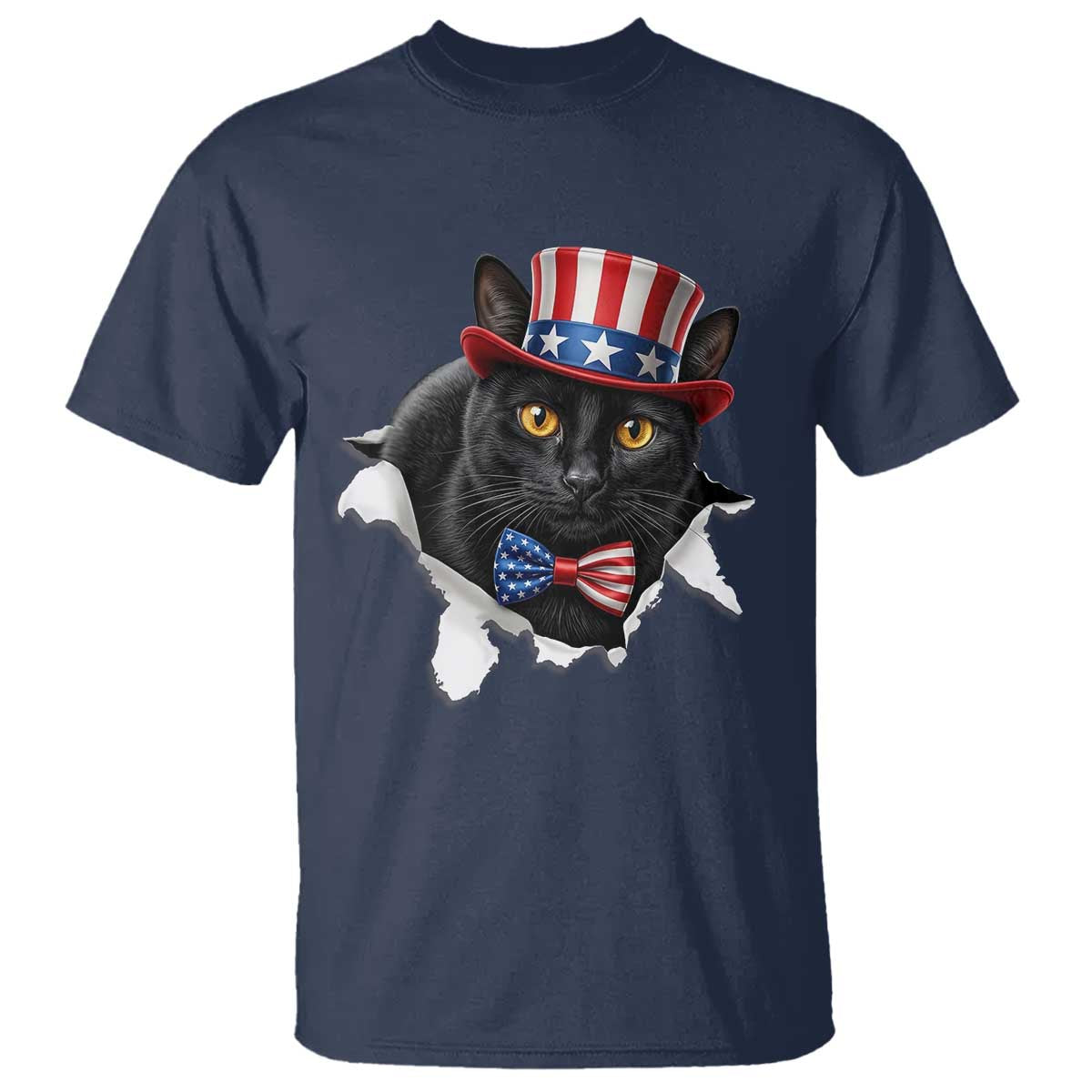 Funny Black Cat With Uncle Sam Hat T Shirt Patriotic Pet Lover