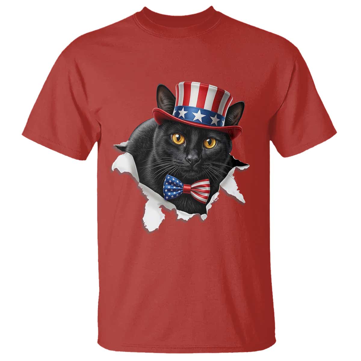 Funny Black Cat With Uncle Sam Hat T Shirt Patriotic Pet Lover
