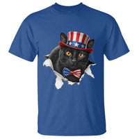 Funny Black Cat With Uncle Sam Hat T Shirt Patriotic Pet Lover
