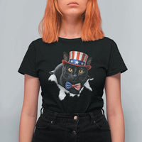 Funny Black Cat With Uncle Sam Hat T Shirt For Women Patriotic Pet Lover