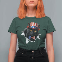 Funny Black Cat With Uncle Sam Hat T Shirt For Women Patriotic Pet Lover