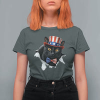 Funny Black Cat With Uncle Sam Hat T Shirt For Women Patriotic Pet Lover