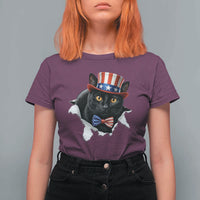 Funny Black Cat With Uncle Sam Hat T Shirt For Women Patriotic Pet Lover