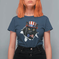 Funny Black Cat With Uncle Sam Hat T Shirt For Women Patriotic Pet Lover