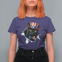 Funny Black Cat With Uncle Sam Hat T Shirt For Women Patriotic Pet Lover