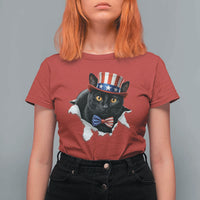 Funny Black Cat With Uncle Sam Hat T Shirt For Women Patriotic Pet Lover