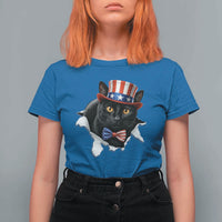 Funny Black Cat With Uncle Sam Hat T Shirt For Women Patriotic Pet Lover