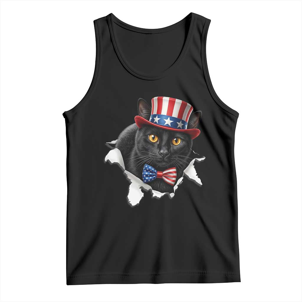 Funny Black Cat With Uncle Sam Hat Tank Top Patriotic Pet Lover