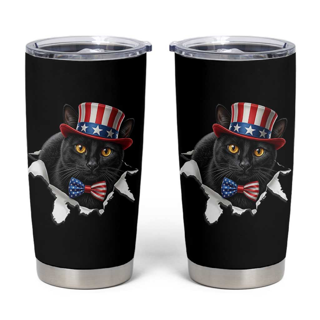 Funny Black Cat With Uncle Sam Hat Tumbler Cup Patriotic Pet Lover