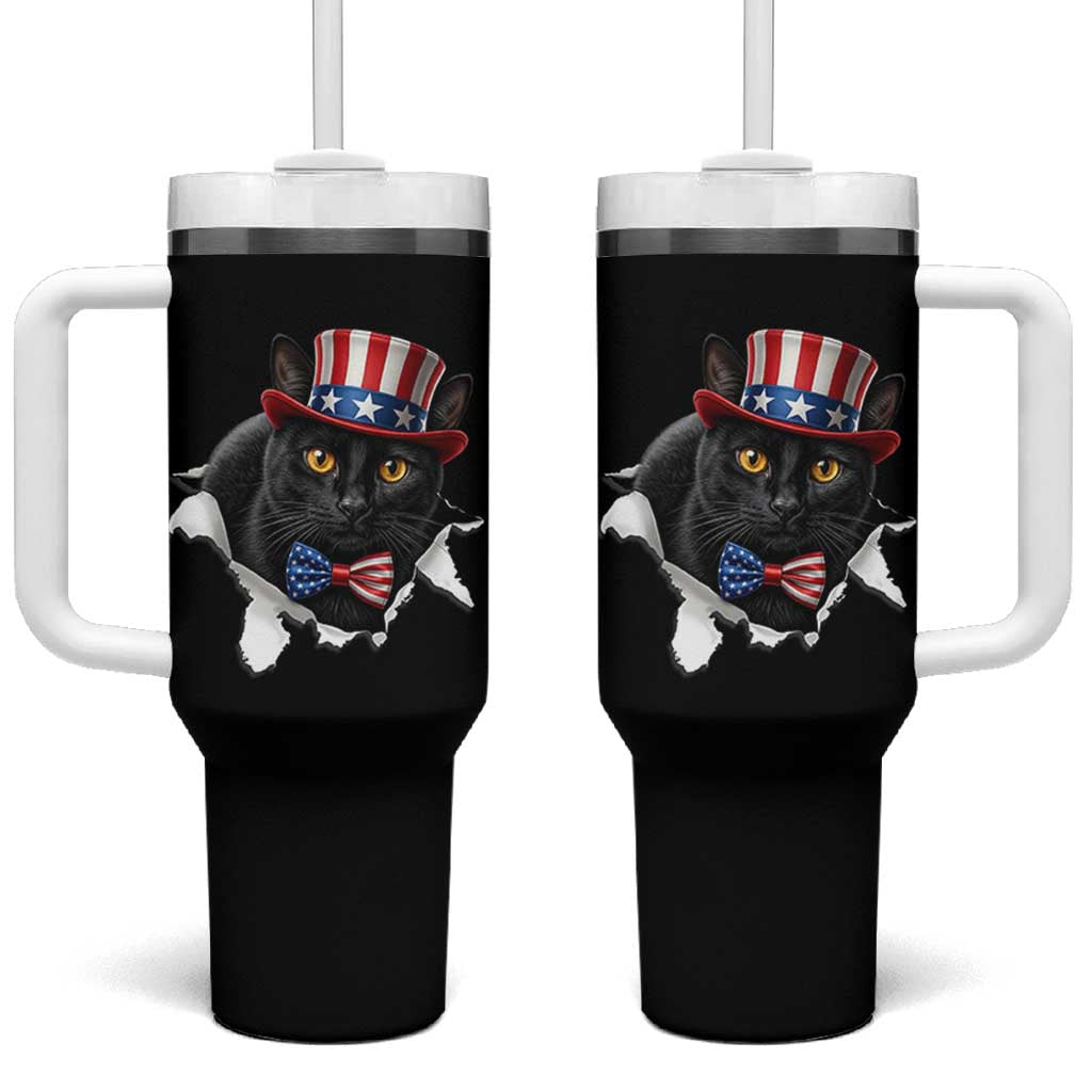 Funny Black Cat With Uncle Sam Hat Tumbler With Handle Patriotic Pet Lover