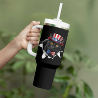 Funny Black Cat With Uncle Sam Hat Tumbler With Handle Patriotic Pet Lover