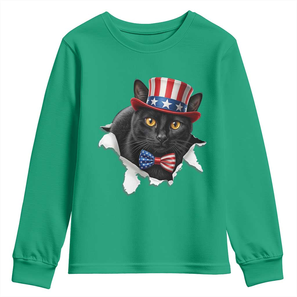 Funny Black Cat With Uncle Sam Hat Youth Sweatshirt Patriotic Pet Lover