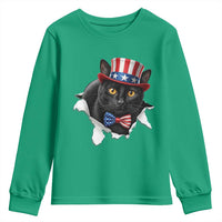 Funny Black Cat With Uncle Sam Hat Youth Sweatshirt Patriotic Pet Lover