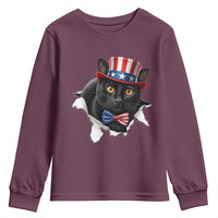 Funny Black Cat With Uncle Sam Hat Youth Sweatshirt Patriotic Pet Lover