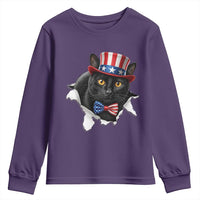 Funny Black Cat With Uncle Sam Hat Youth Sweatshirt Patriotic Pet Lover