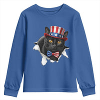 Funny Black Cat With Uncle Sam Hat Youth Sweatshirt Patriotic Pet Lover