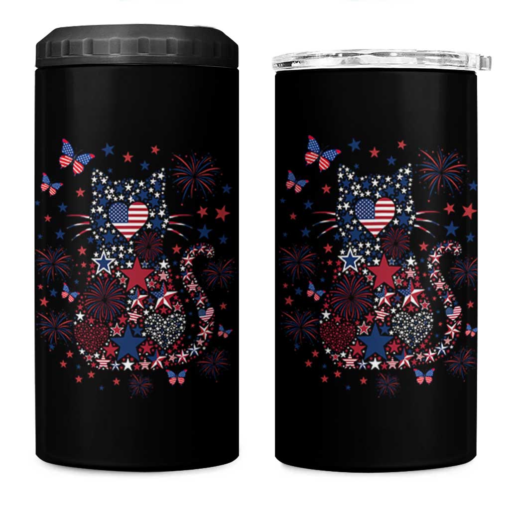 Funny Patriotic Cat Lover 4 in 1 Can Cooler Tumbler 4th Of July Freedom
