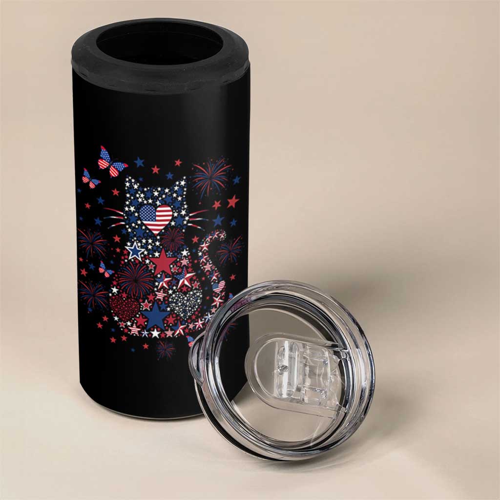 Funny Patriotic Cat Lover 4 in 1 Can Cooler Tumbler 4th Of July Freedom