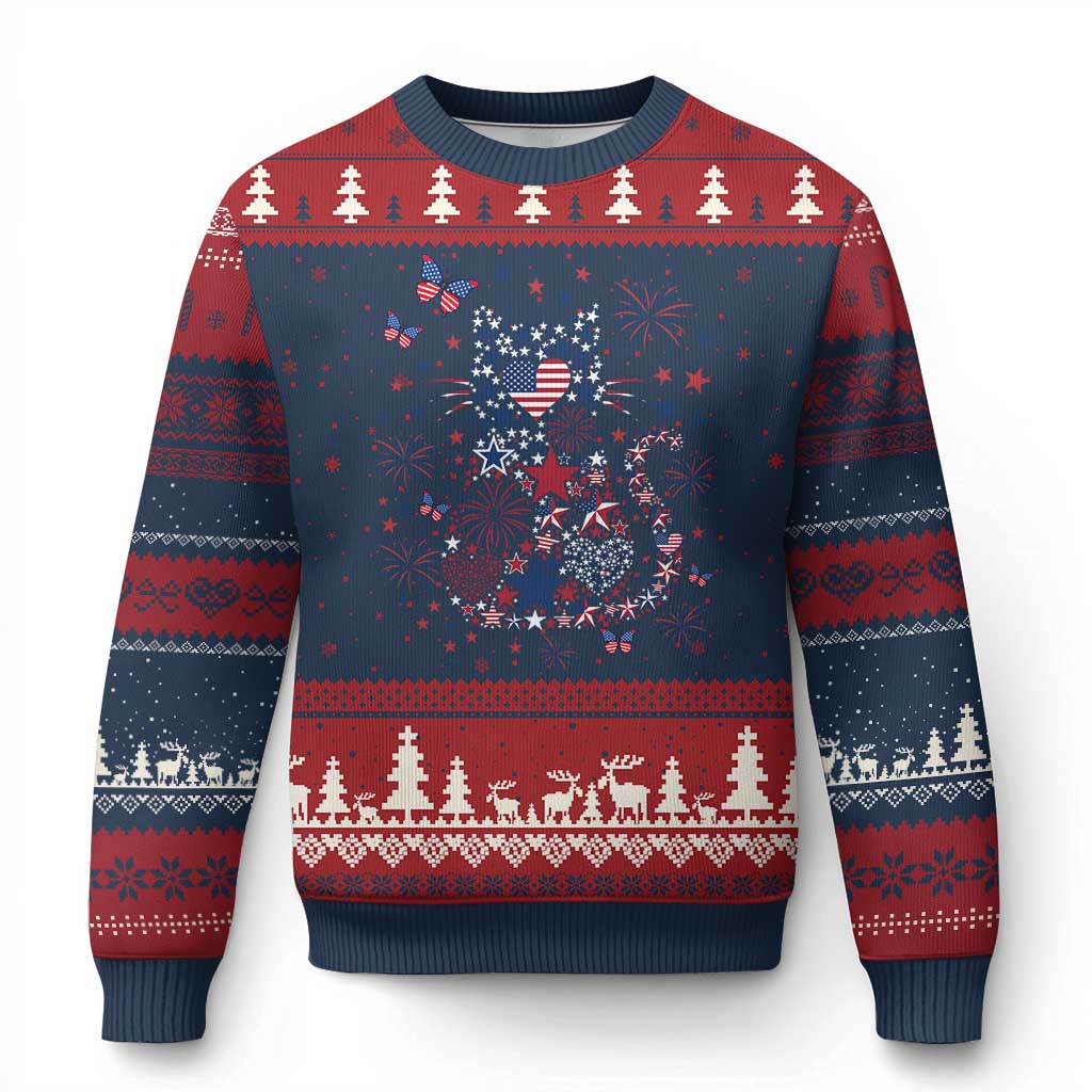 Funny Patriotic Cat Lover Ugly Christmas Sweater 4th Of July Freedom