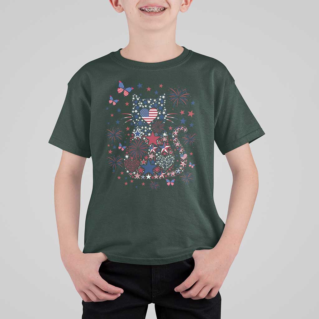 Funny Patriotic Cat Lover T Shirt For Kid 4th Of July Freedom